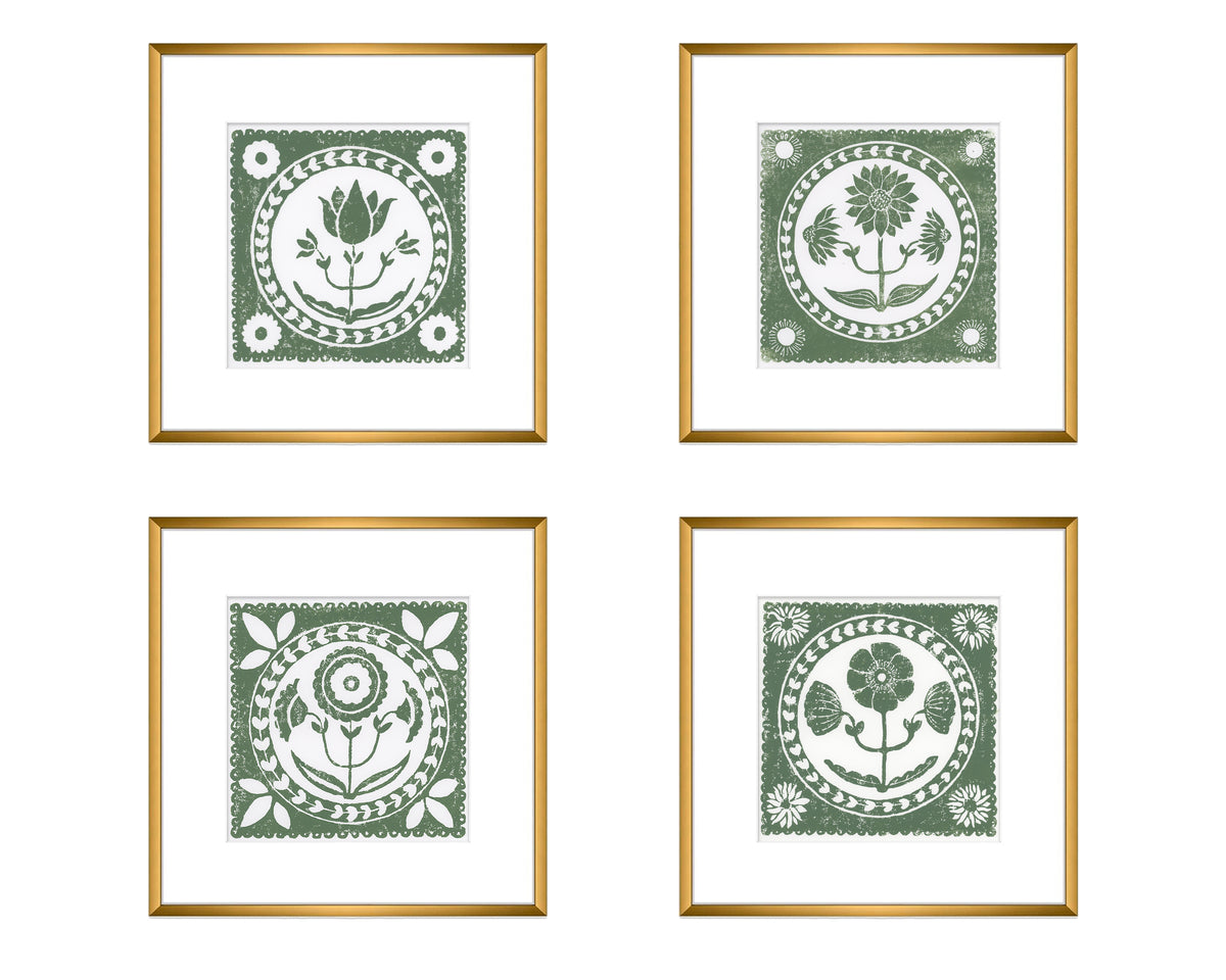 Green Block Print Art Prints