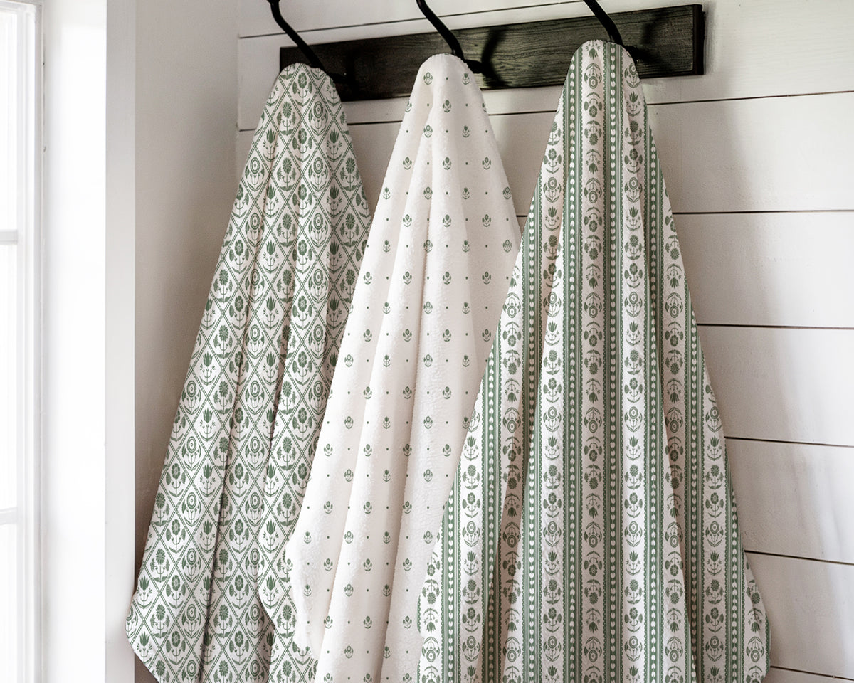 Green Block Print Throw Blanket