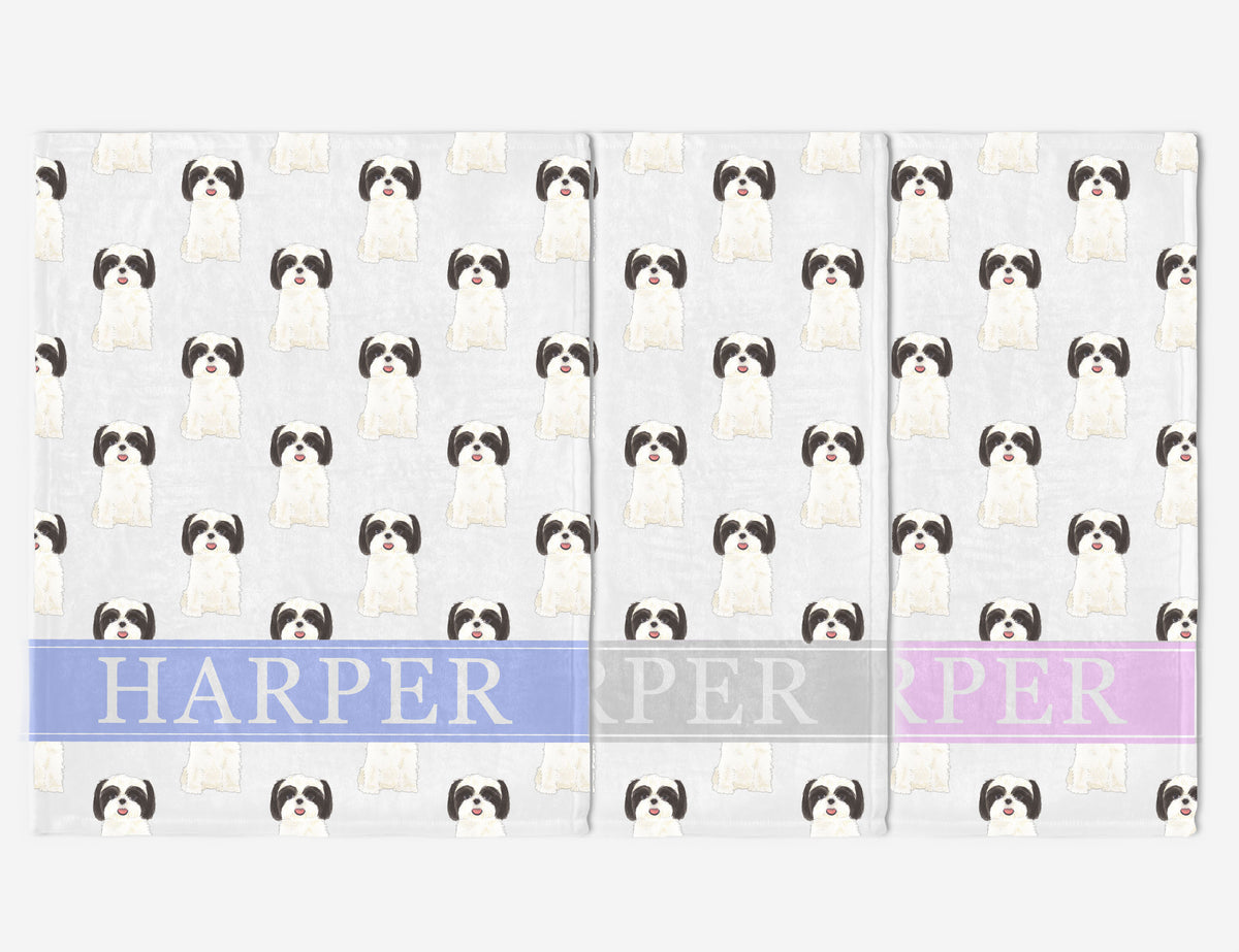 Personalized Shih Tzu (Black and White) Minky Baby Blanket