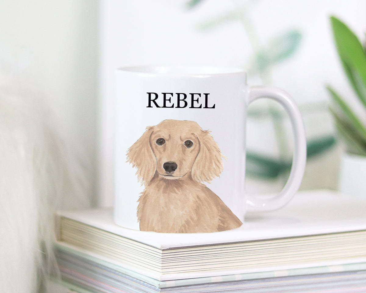 Personalized Dachshund (Long Haired, Red) Ceramic Mug