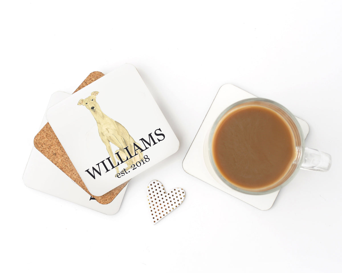 Personalized Greyhound (Fawn) Cork Back Coasters